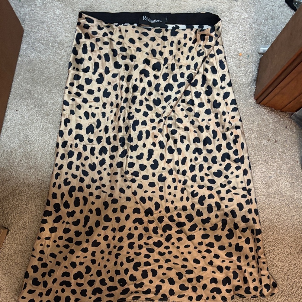 Realisation Leopard Print silk Skirt - Tan & Black
